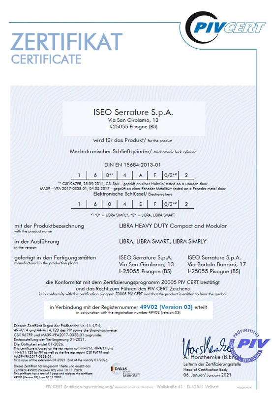 Elektronicznie sterowana wkladka Libra Smart - certyfikat PIV CERT
